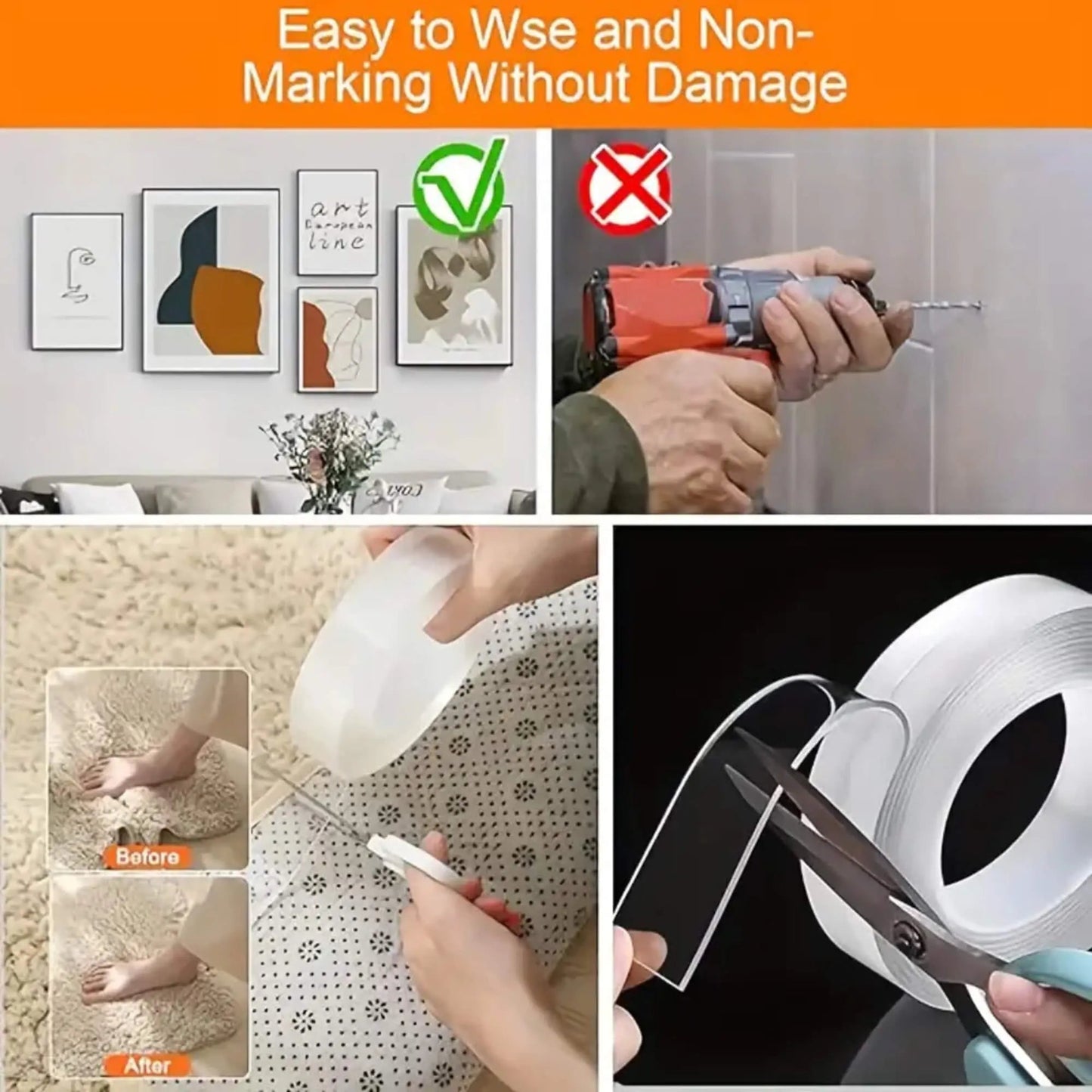 🔥Dubbelhäftande tejp, kraftig (10FT)